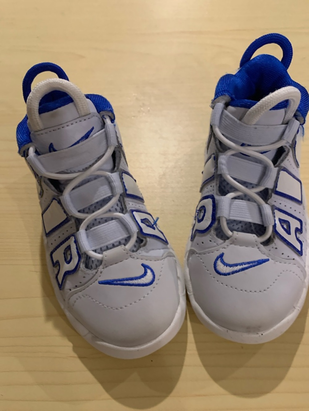 Air Nike Kids White and Royal Blue High-Top Sneakers